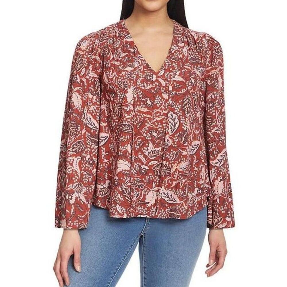 JESSICA SIMPSON Rusty Red Print Sz Small Casual or Dress LESLIE Boho Shirt NEW